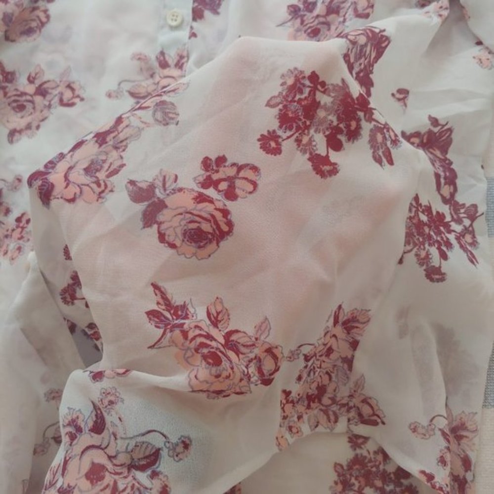 Modcloth Be Buzzworthy White Chiffon Blouse Floral - Picture 15 of 15